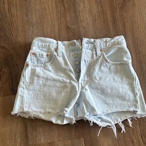Levi's Light Blue High-Rise Button-Fly Denim Shorts